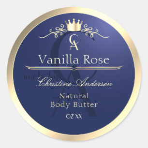 Navy Blue Product Label with Gold Frame Monogram