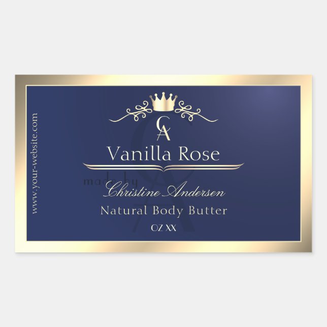 Navy Blue Product Label with Gold Frame Monogram (Front)