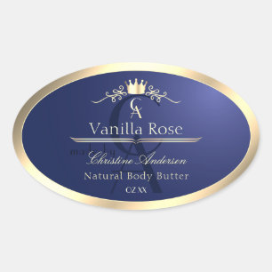 Navy Blue Product Label with Gold Frame Monogram
