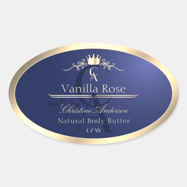 Navy Blue Product Label with Gold Frame Monogram (Front)