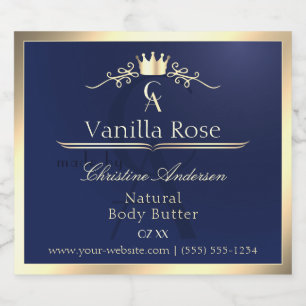 Navy Blue Product Label with Gold Frame Monogram