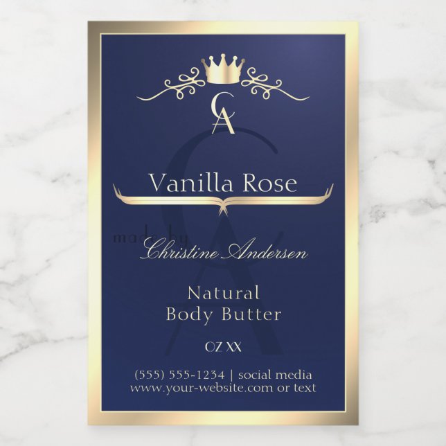 Navy Blue Product Label with Gold Frame Monogram (Single Label)