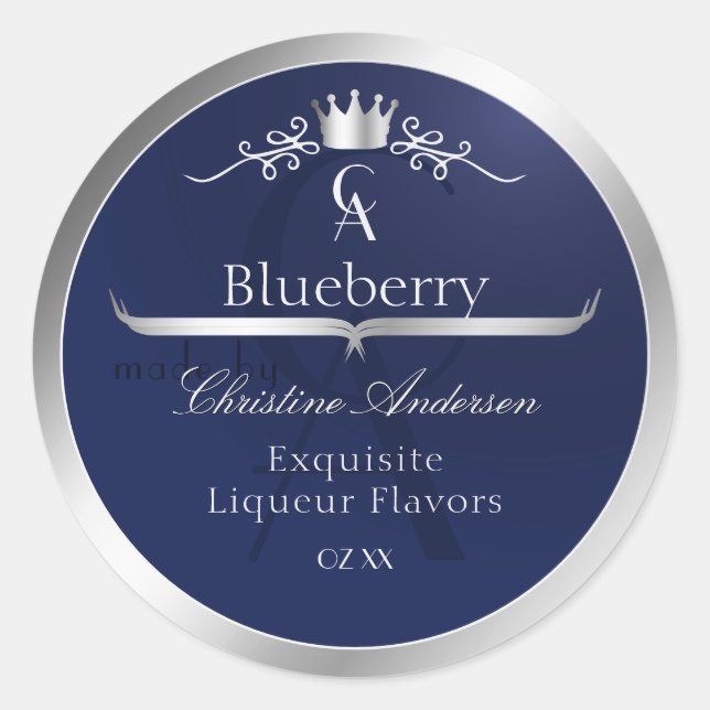 Navy Blue Product Label with Silver Frame Monogram (Front)
