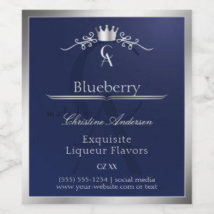 Navy Blue Product Label with Silver Frame Monogram