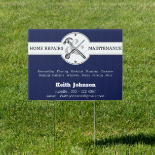 Navy Blue Professional Construction Handyman Sign