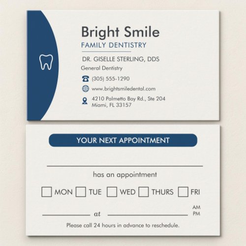 Navy Blue Professional Dental Appointment Card