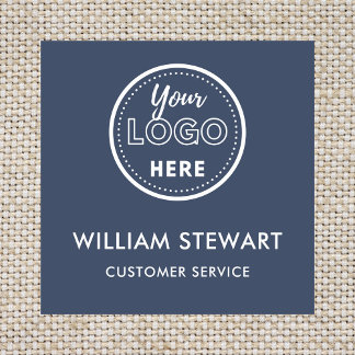 Navy Blue Professional Logo Square Employee Staff Name Tag