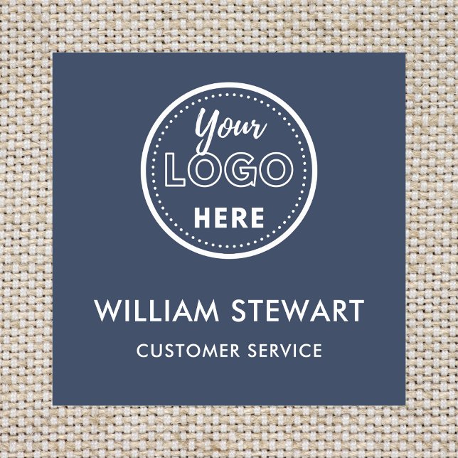 Navy Blue Professional Logo Square Employee Staff Name Tag (Creator Uploaded)