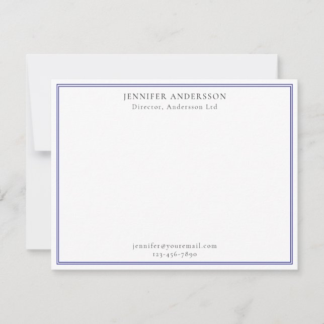 Navy Blue Professional Minimalist Monogram Note Card (Front)