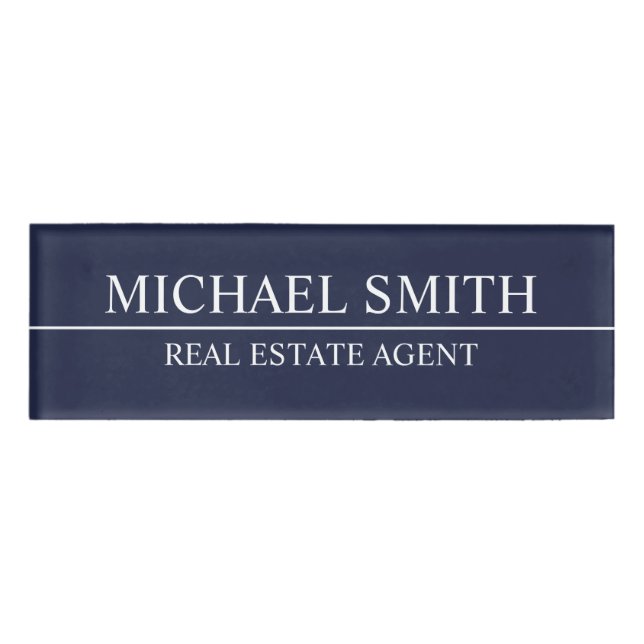 Navy Blue Professional Personalized  Name Tag (Front)