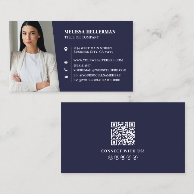 Navy Blue Professional Photo Business Card (Front/Back)