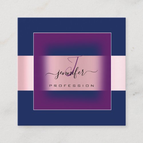 Navy  Blue Proffeession Monogram Name Social Rose Square Business Card