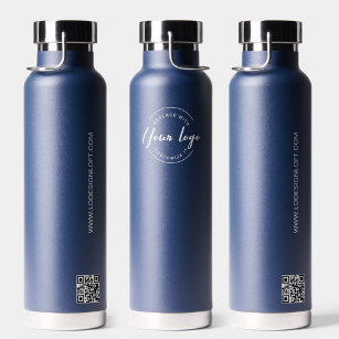 Navy blue Promotional Custom Logo website QR code Water Bottle