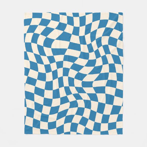 Navy Blue Psychedelic Checkered Groovy Grid Patter Fleece Blanket