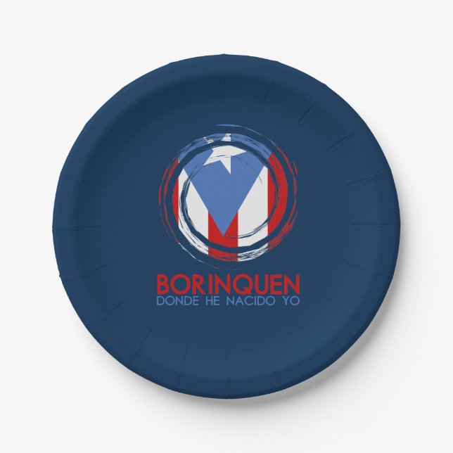 Navy Blue Puerto Rico Borinquen Paper Plates (Front)
