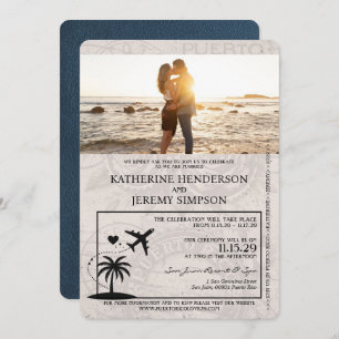 Navy Blue Puerto Rico Passport Wedding Invitation