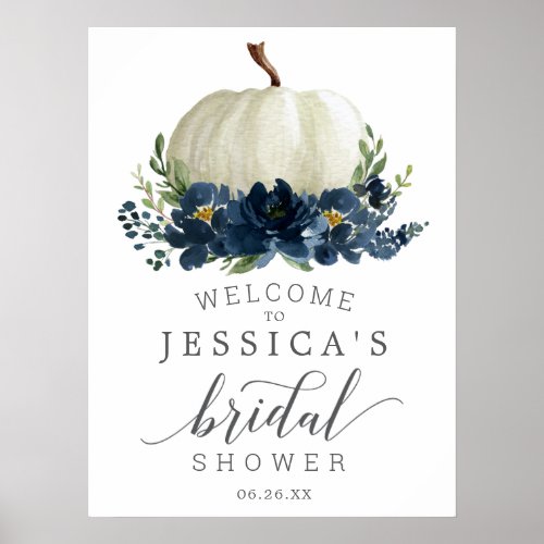 Navy Blue Pumpkin Bridal Shower Welcome Poster