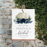 Navy Blue Pumpkin Bridal Shower Welcome Sign<br><div class="desc">Celebrate the bride-to-be with this beautiful DOUBLE sided foam board sign! One side is a lovely Welcome sign and the back can be used for a Favors sign. This is a great way to save on your event planning budget! See the entire Navy Floral Pumpkin collection for more matching items!...</div>