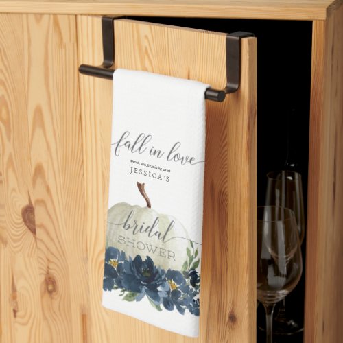 Navy Blue Pumpkin Fall in Love Bridal Shower Favor Kitchen Towel