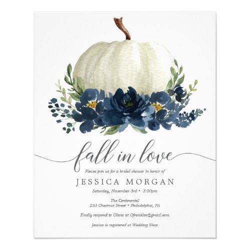 Navy Blue Pumpkin Fall in Love Bridal Shower Invit Flyer