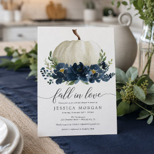 Navy Blue Pumpkin Fall in Love Bridal Shower Invitation