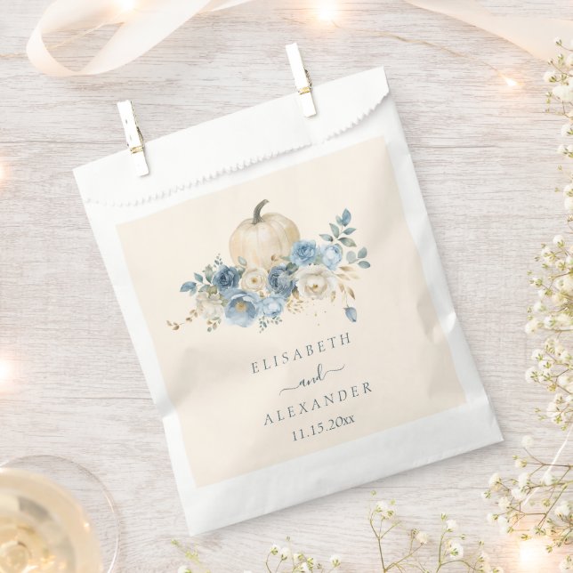 Navy Blue Pumpkin Fall in Love Wedding Favor Bag (Clipped)