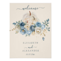 Navy Blue Pumpkin FallinLove Wedding Glossy Poster