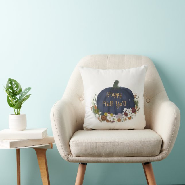 Navy Blue Pumpkin happy fall  Throw Pillow (Chair)