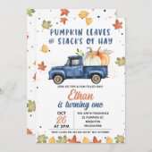 Navy Blue Pumpkin Truck Fall 1st Birthday  Invitation (Front/Back)