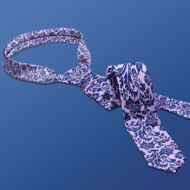 Navy Blue & Purple Floral Damasks Pattern Neck Tie (Creator Uploaded)