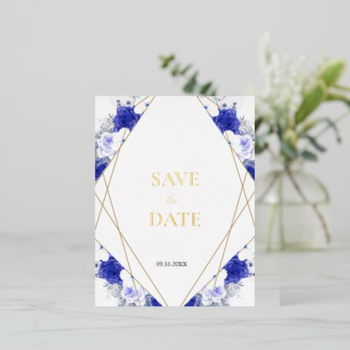 Navy Blue Purple Geometric Gold Lettering Wedding  Foil Invitation Postcard