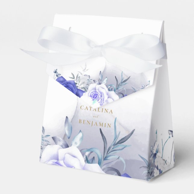 Navy Blue Purple Gold Lettering Wedding  Favor Boxes (Front Side)