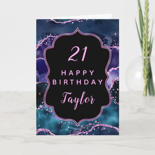 Navy Blue Purple Ocean Agate Happy Birthday