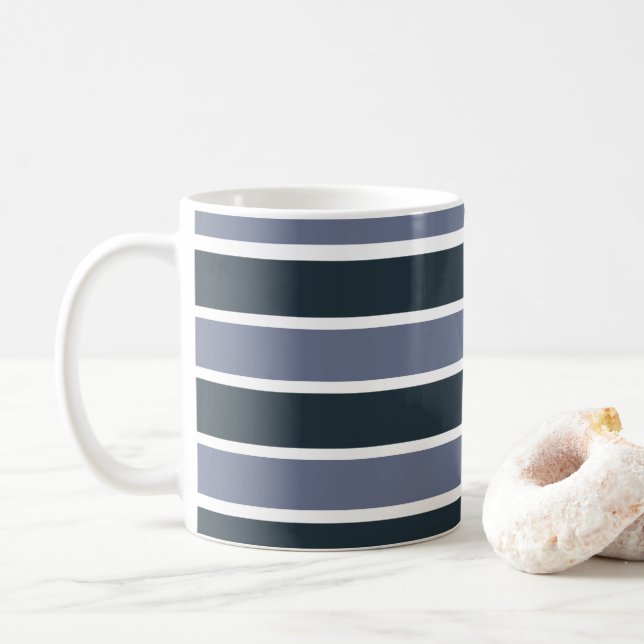 Navy Blue Purple Stripes Coffee Mug (With Donut)