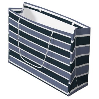 Navy Blue Purple Stripes Large Gift Bag