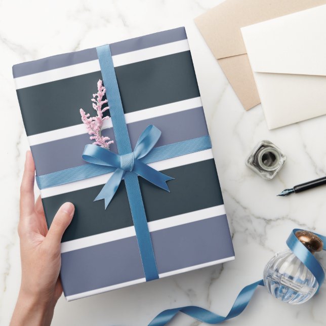 Navy Blue Purple Stripes Wrapping Paper (Gifting)