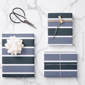 Navy Blue Purple Stripes Wrapping Paper Sheets