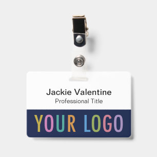 Navy Blue PVC Name Badge with Clip Lanyard or Reel