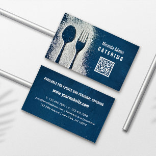 Navy Blue, QR Code, Catering, Chef, Restaurant Business Card