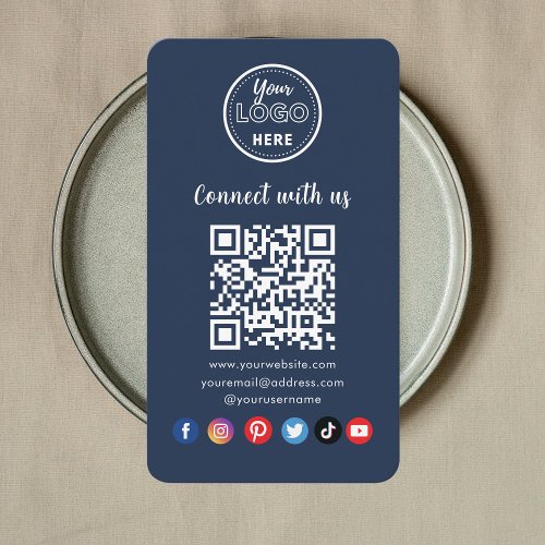 Navy Blue QR Code Connect With Us Social Media Business Card