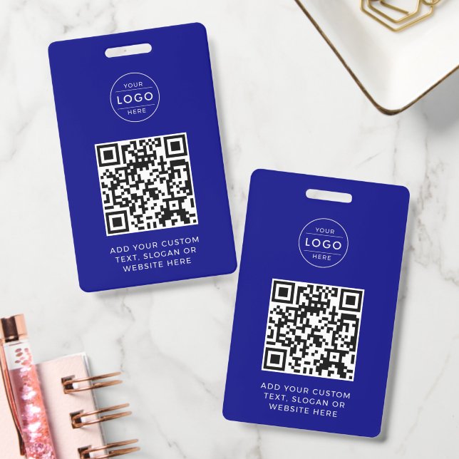 Navy Blue QR Code Custom Company Logo Badge (Office)