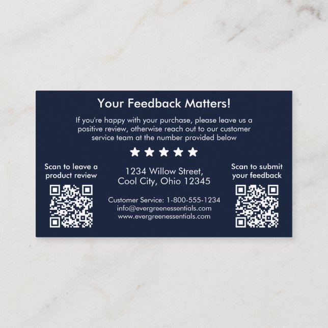 Navy Blue QR Code Feedback Request Insert Card (Back)
