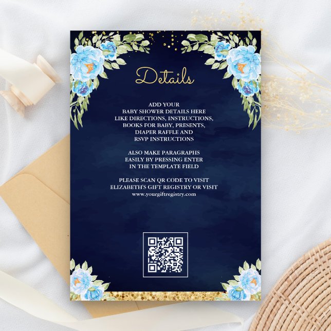 Navy Blue QR Code Gift Registry Baby Shower Enclosure Card (Creator Uploaded)