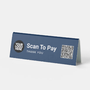 Navy Blue QR Code Logo Business Scan to Pay Table Tent