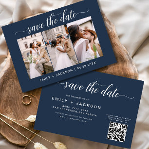 Navy Blue QR Code - Save the Date 3 Photo
