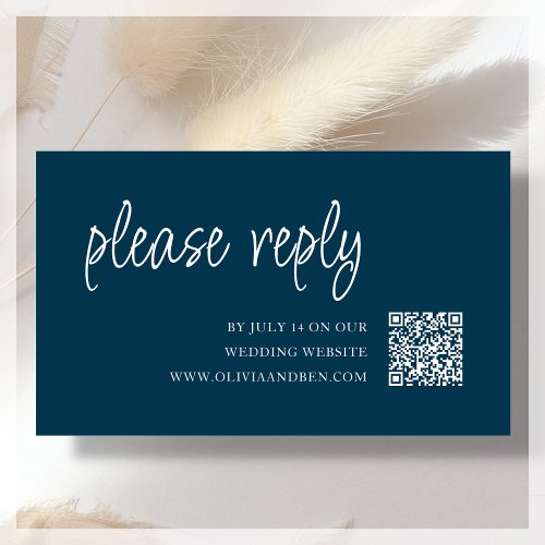 Navy Blue  QR Code  Wedding RSVP  Enclosure Card