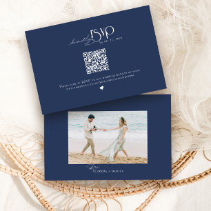 Navy Blue QR Code Wedding Website RSVP Card