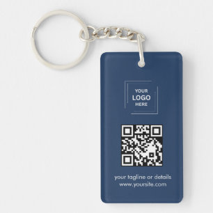 Navy Blue QR Logo Contact Modern Business Design Keychain