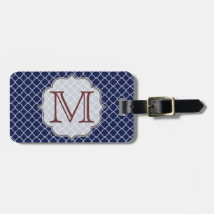 Navy Blue Quarterfoil Latti Monogram Luggage Tag