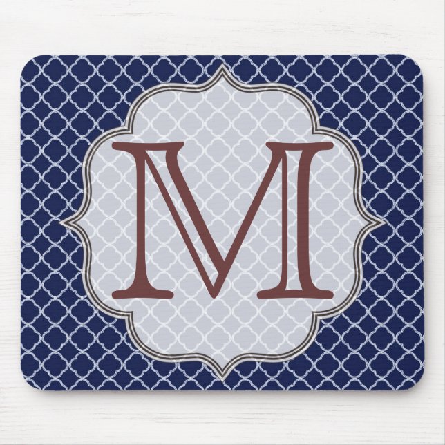 Navy Blue Quarterfoil Latti Monogram Mouse Pad (Front)
